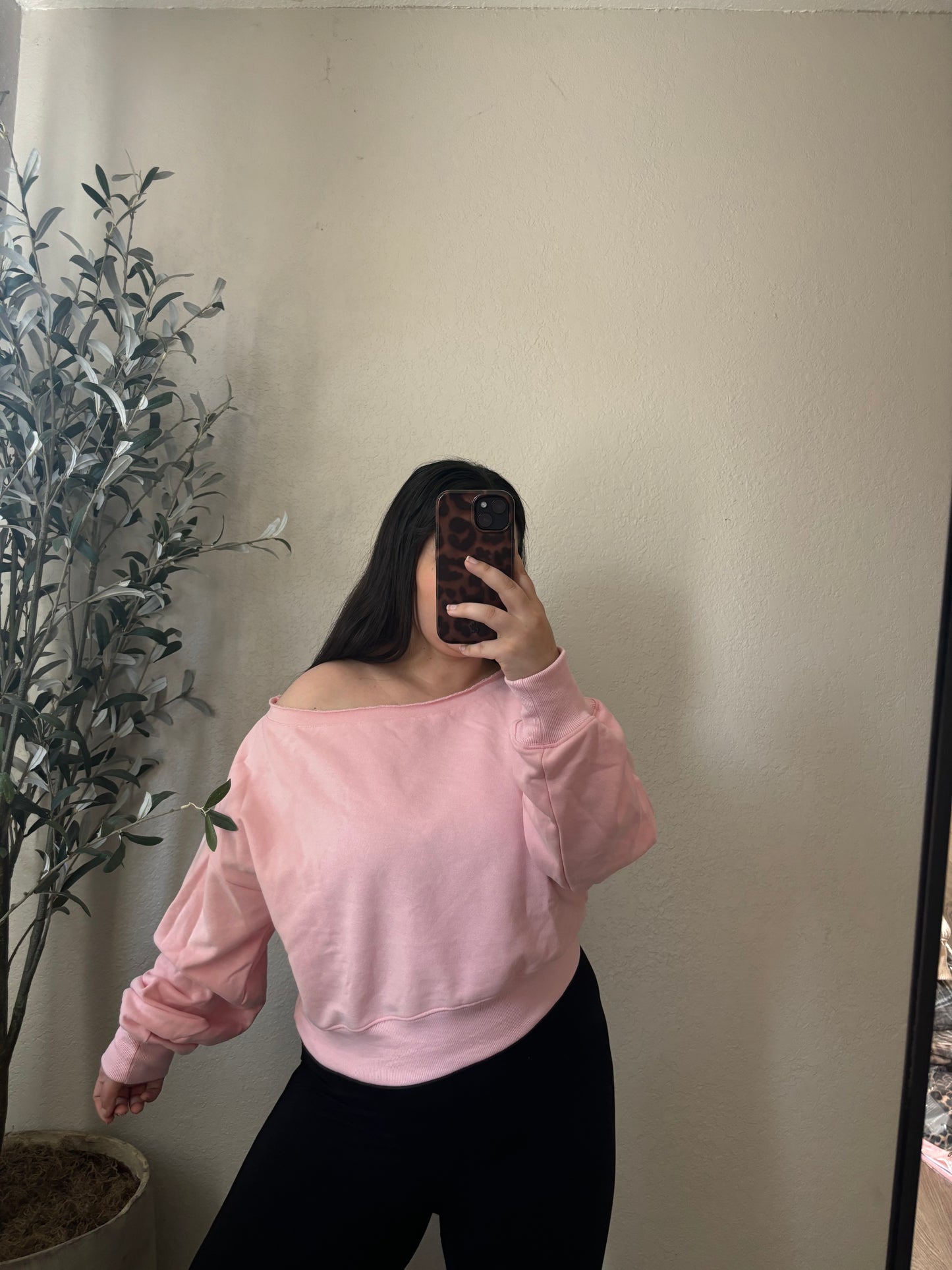 Love Struck Off Shoulder Sweater- Pink