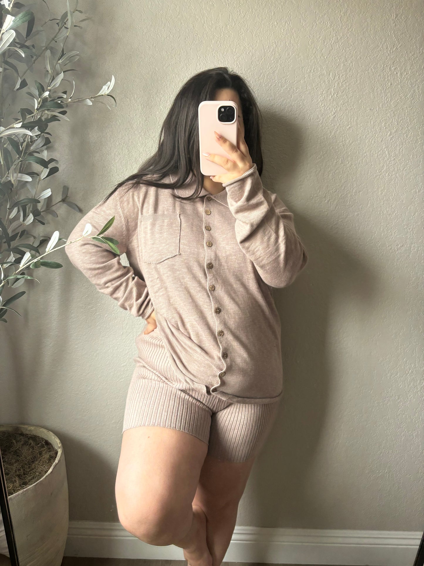 Andrea Button Down & Biker Shorts Set