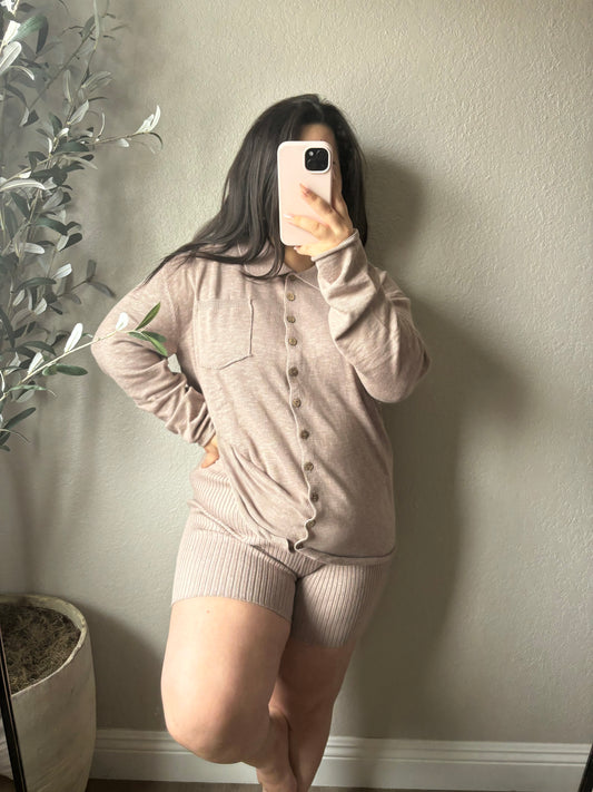 Andrea Button Down & Biker Shorts Set