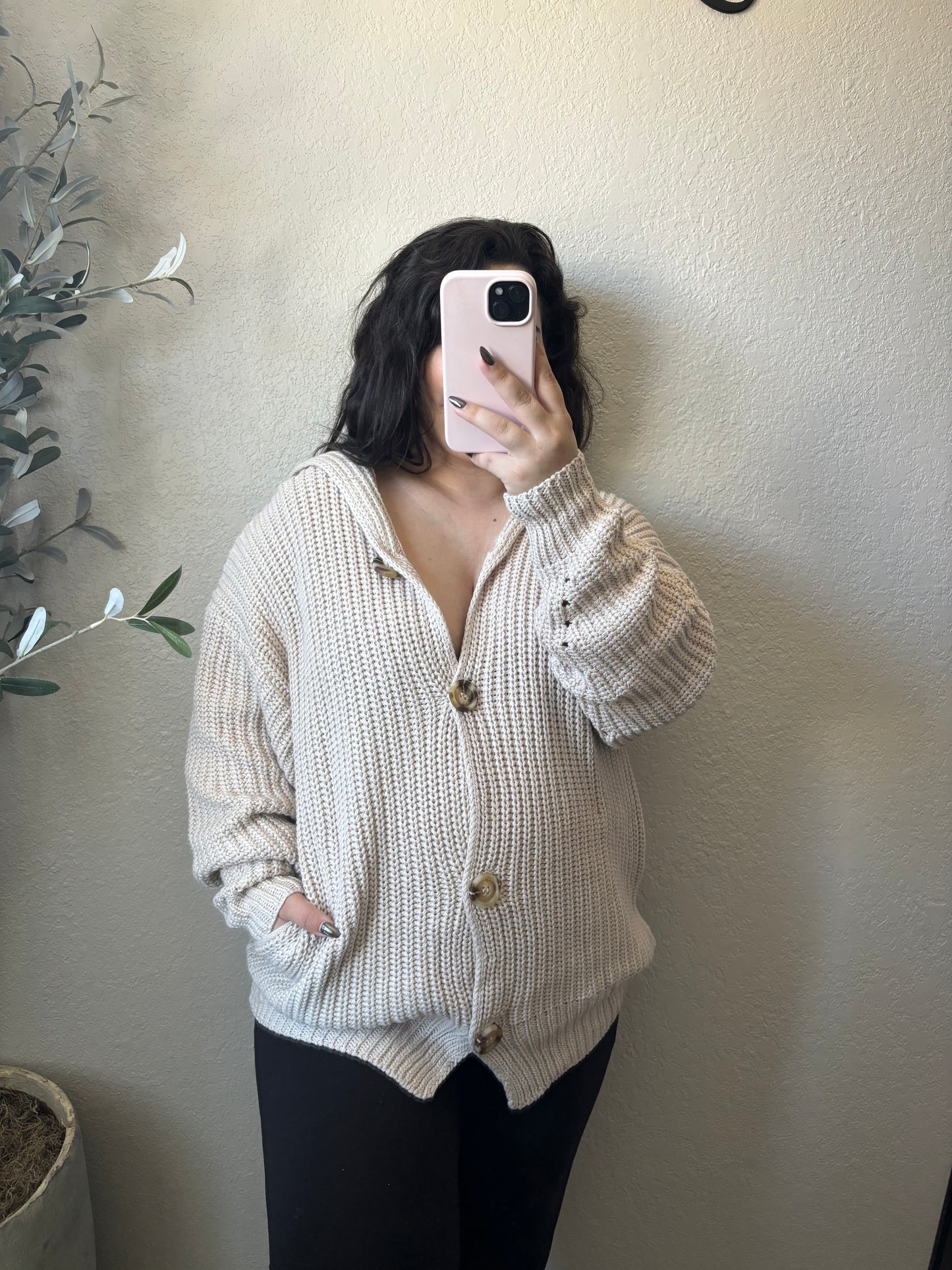 Celeste Button Down Knit Sweater- Ecru