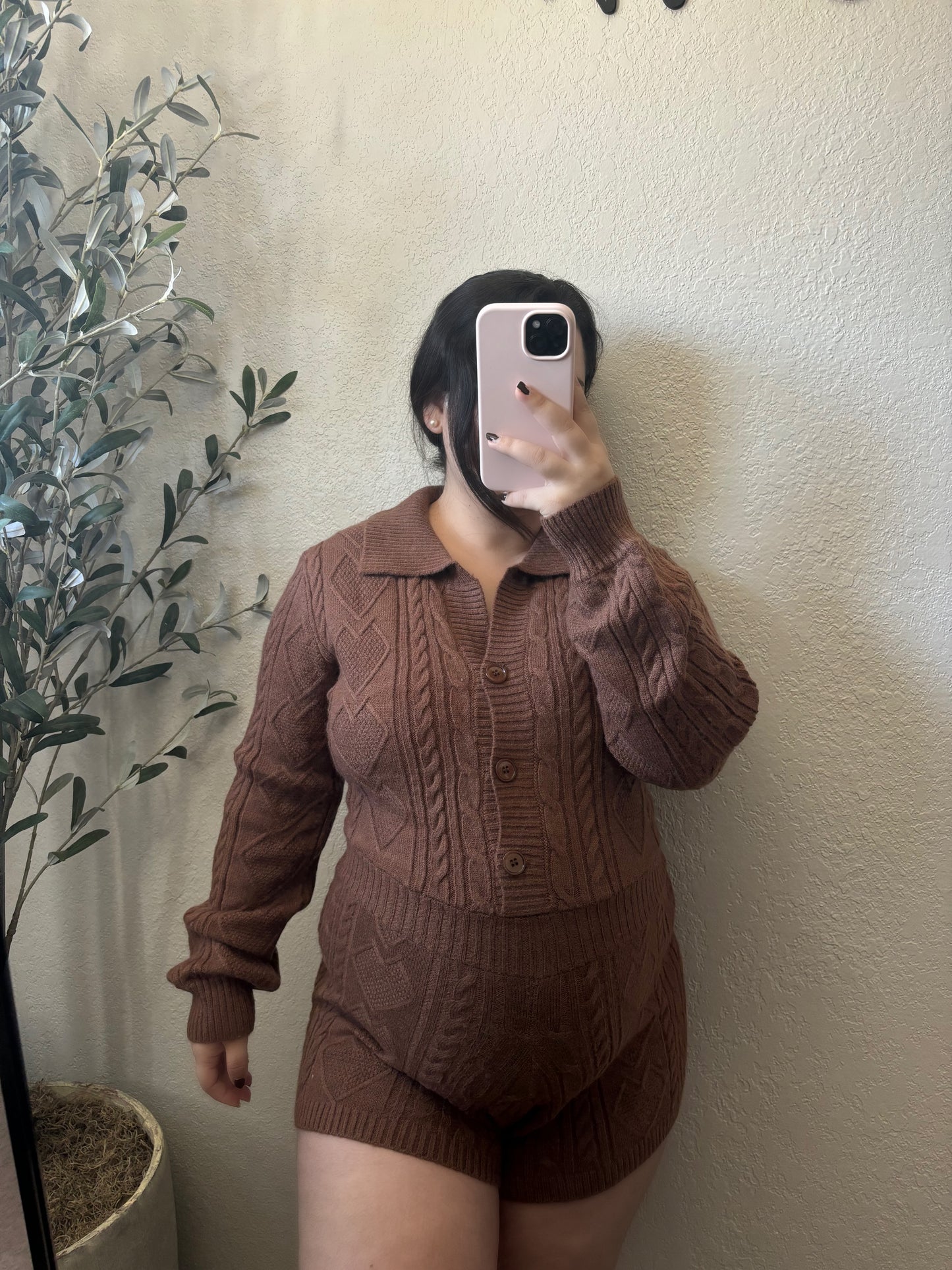 Cozy Sunday Knit Romper (Brown)