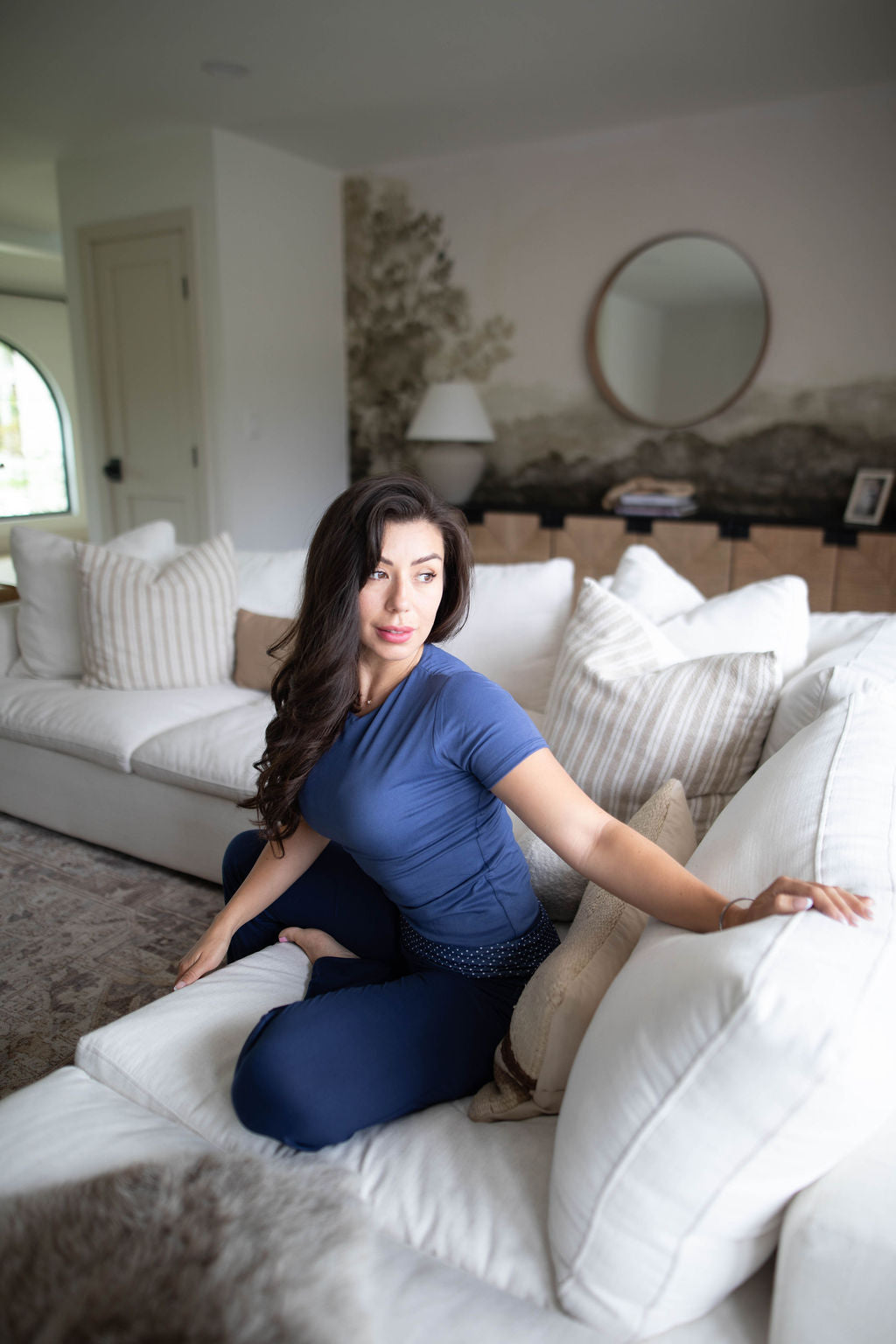 Coastal Spot Fold Over Leggings (Navy Polkadot)