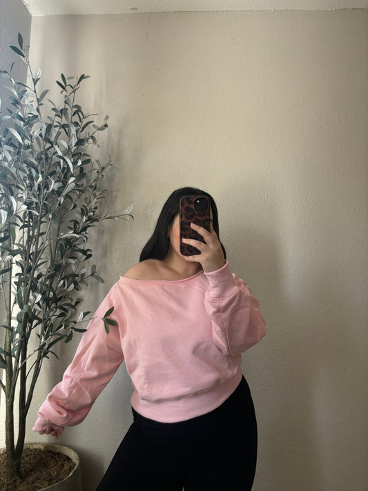Love Struck Off Shoulder Sweater- Pink
