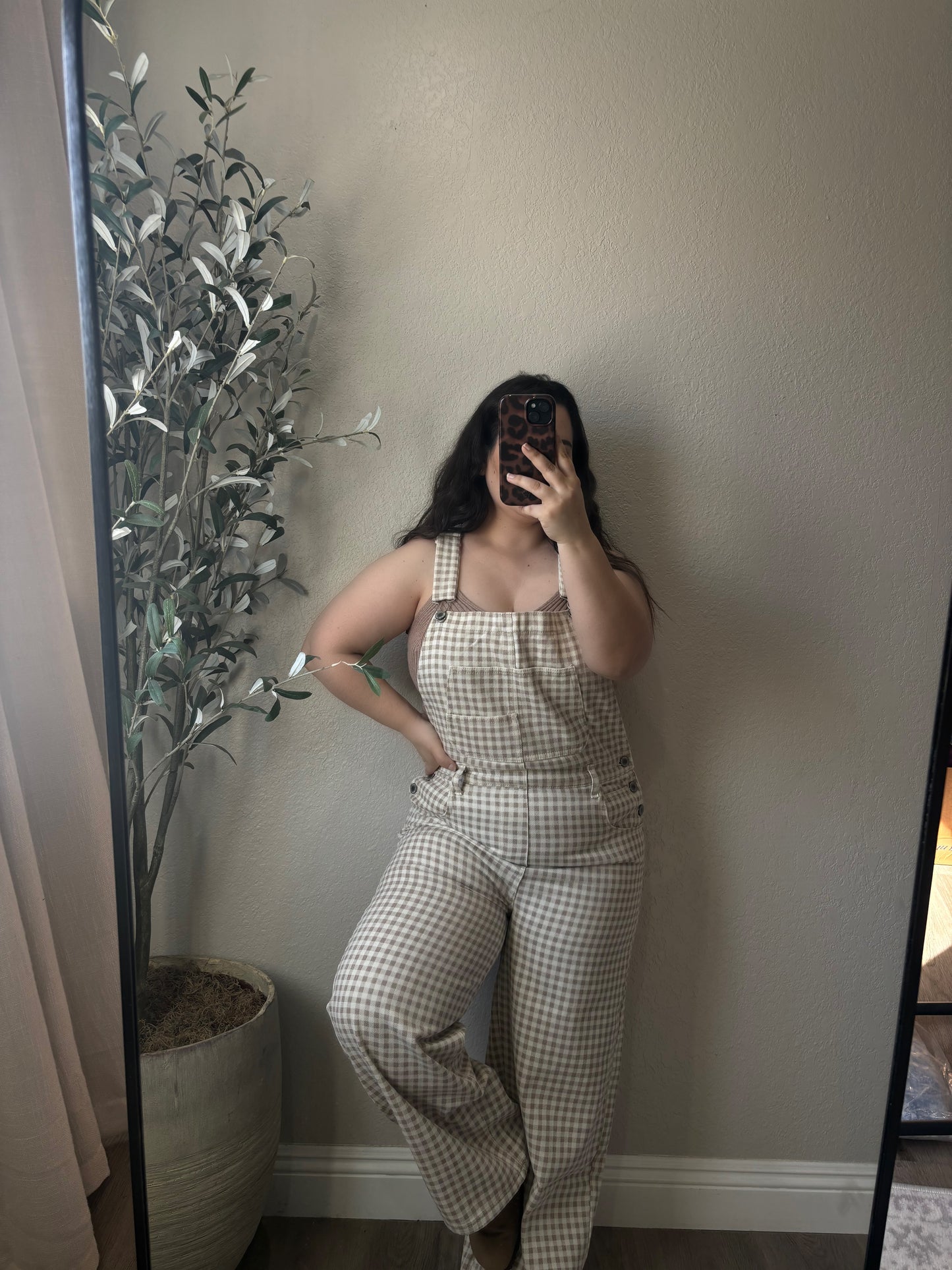 Sweet Harvest Overalls- Gingham Cream/Taupe