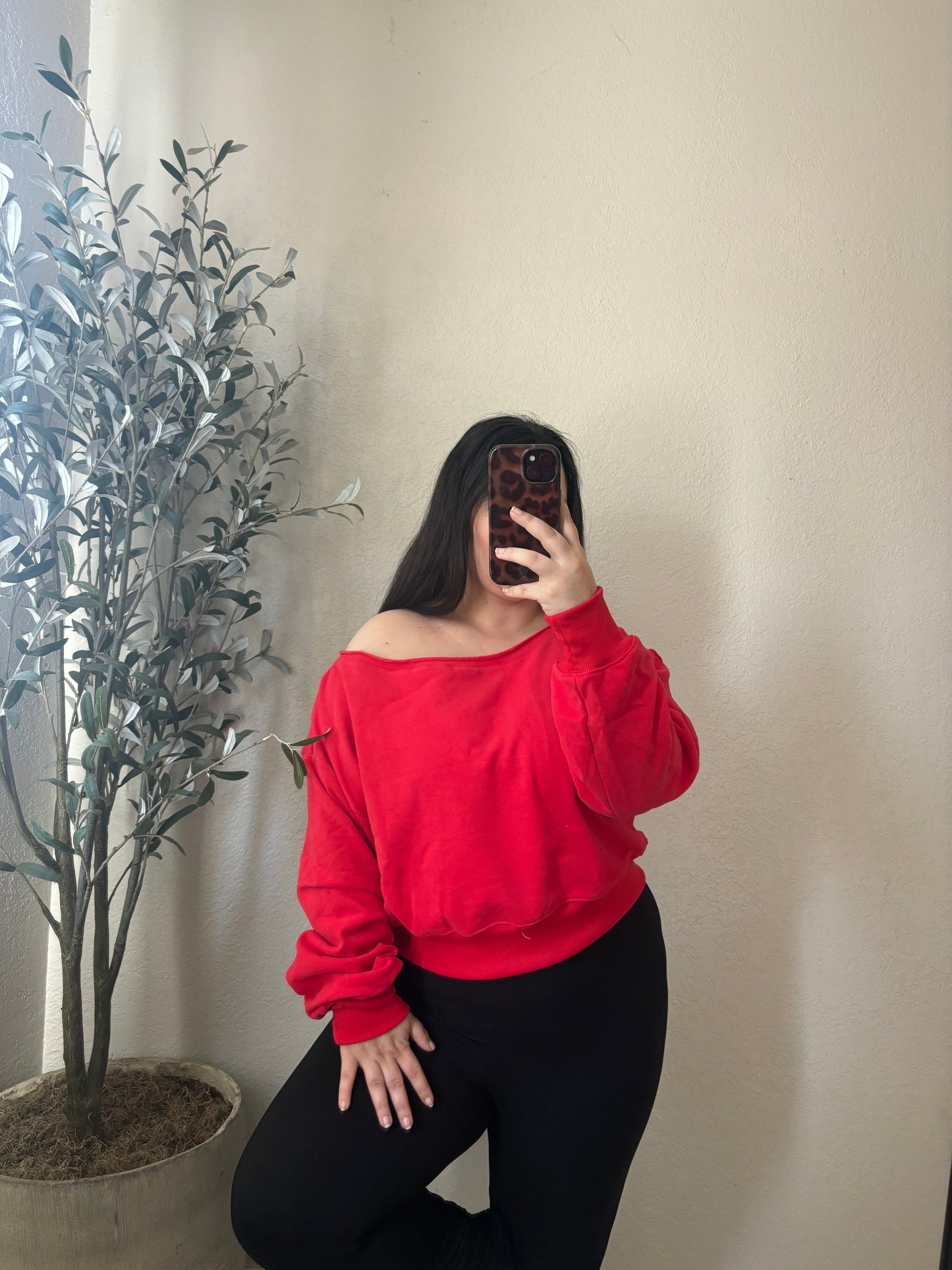 Love Struck Off Shoulder Sweater- Red
