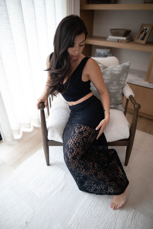 Midnight Sheer Lace Maxi Skirt (Black)