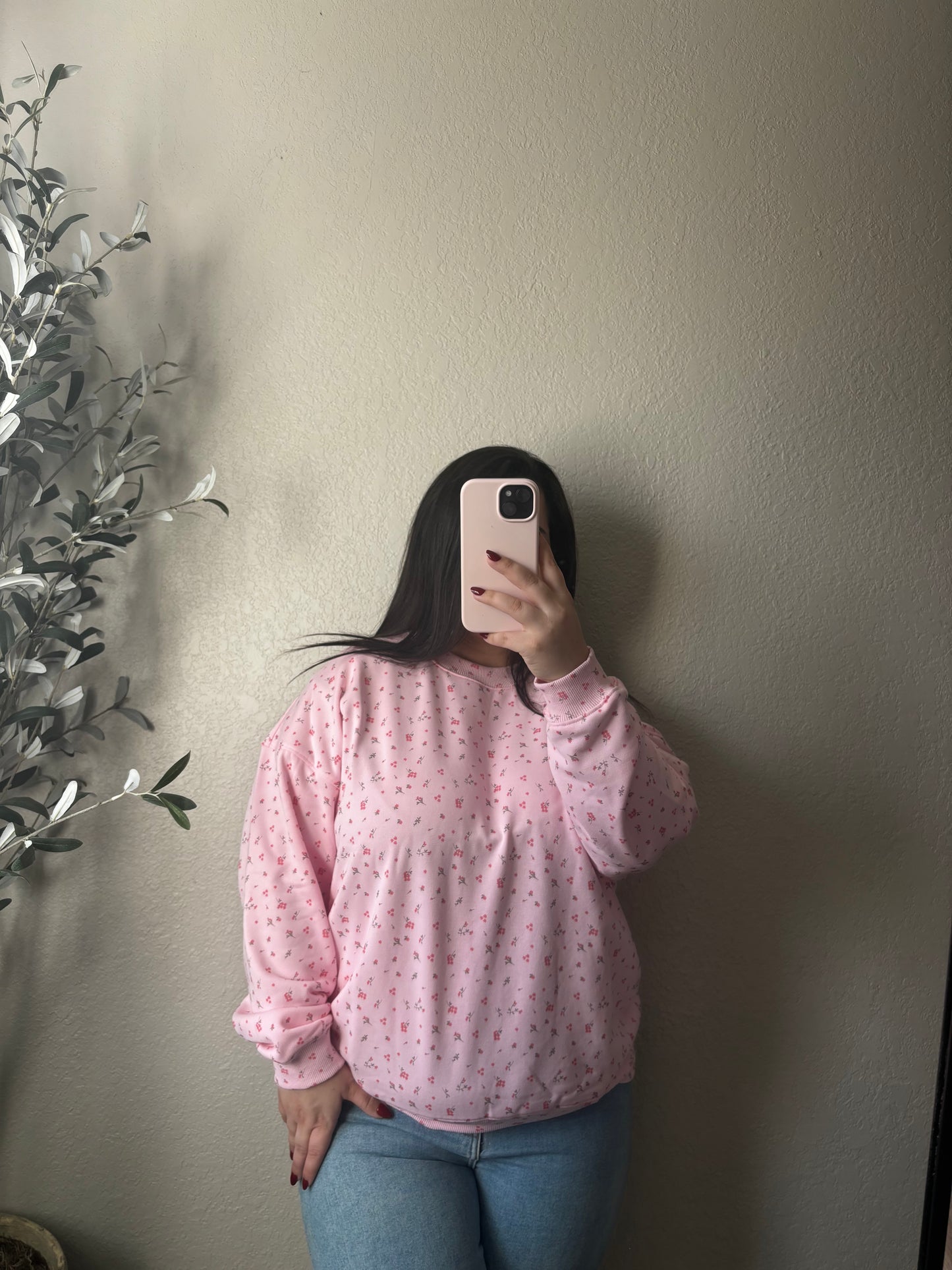 Ditsy Floral Printed Oversized Crewneck- Pink