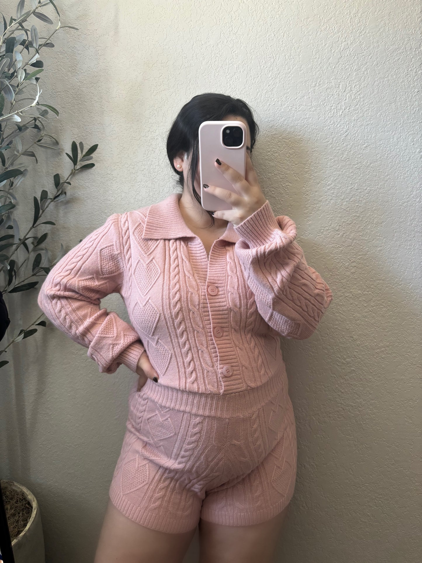 Cozy Sunday Knit Romper (Lt Pink)