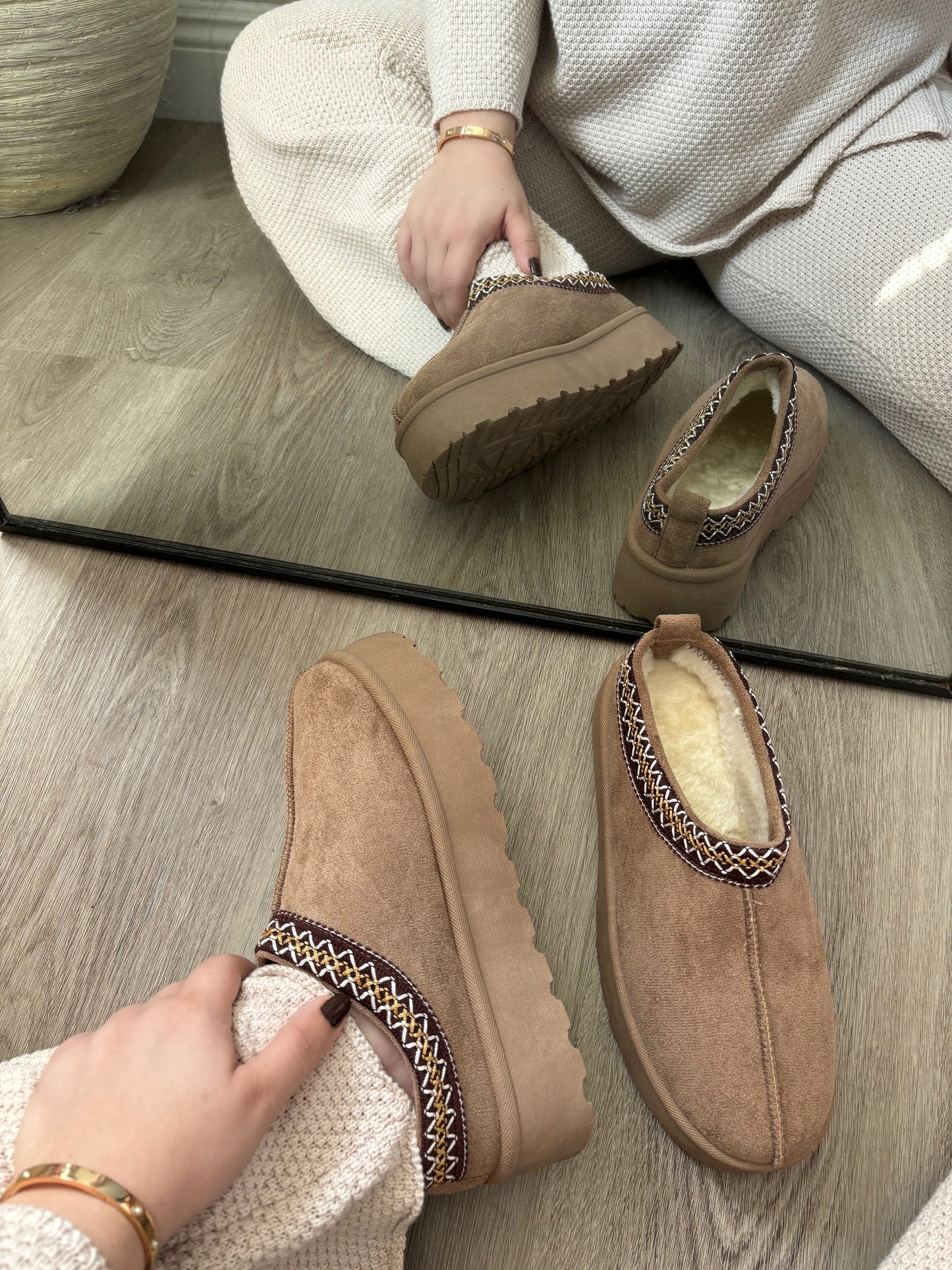 Teddy Platform Slipper (Camel)