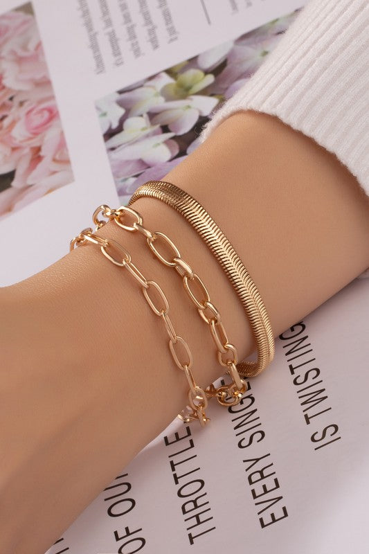 Chunky & Herringbone Chain Bracelet Set