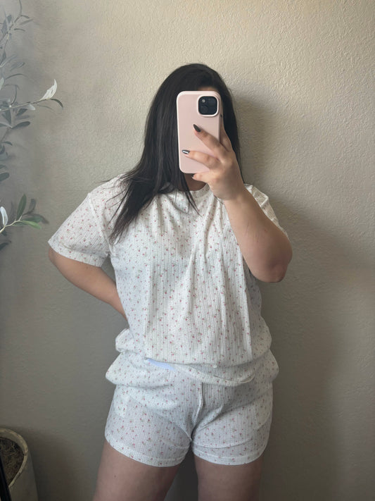 White Floral Shorts