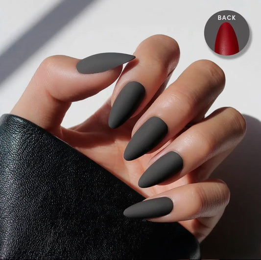 Black Red Press On Nails- Medium Almond