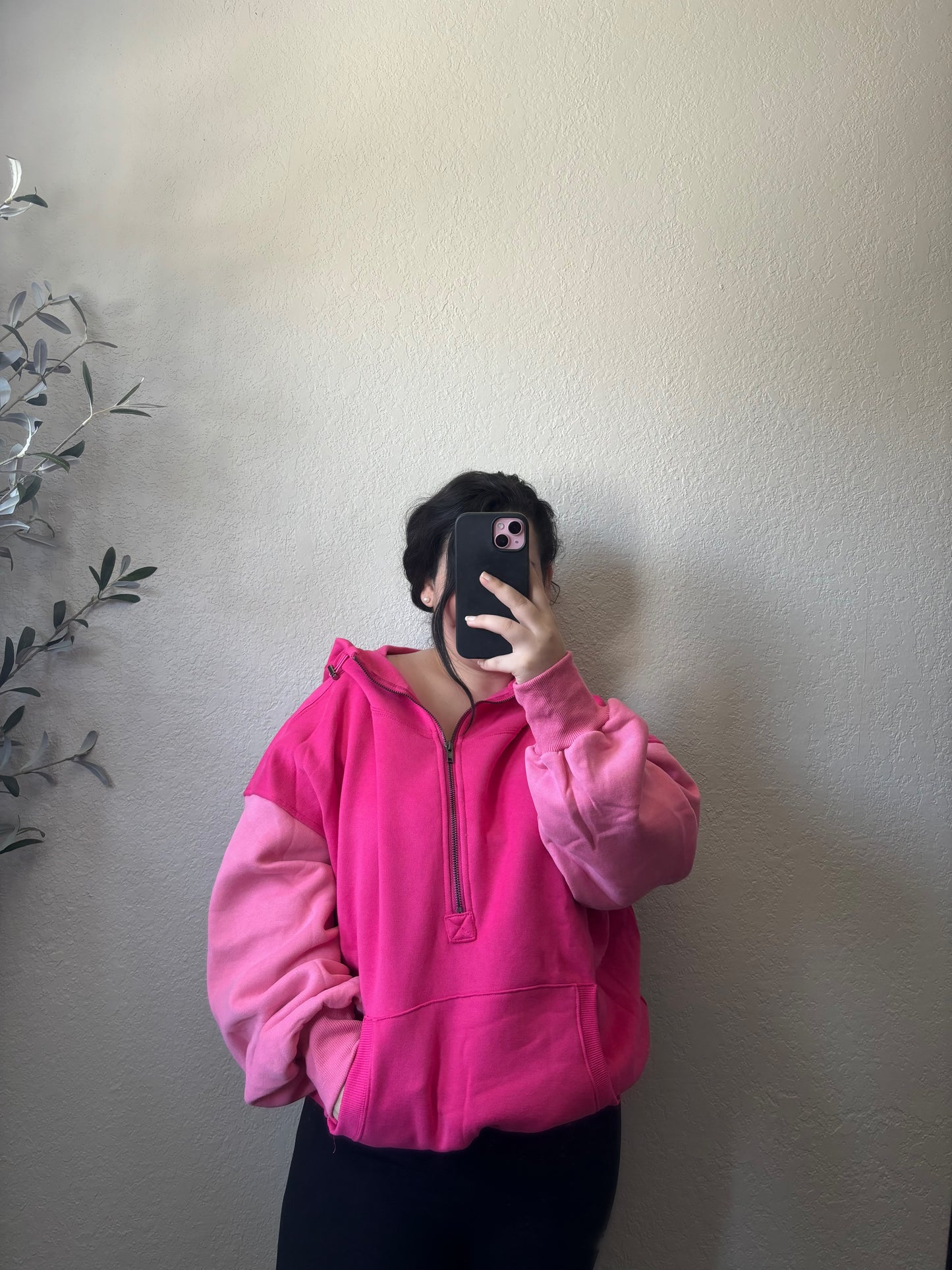 Morgan Color Block Hoodie (Fuchsia)