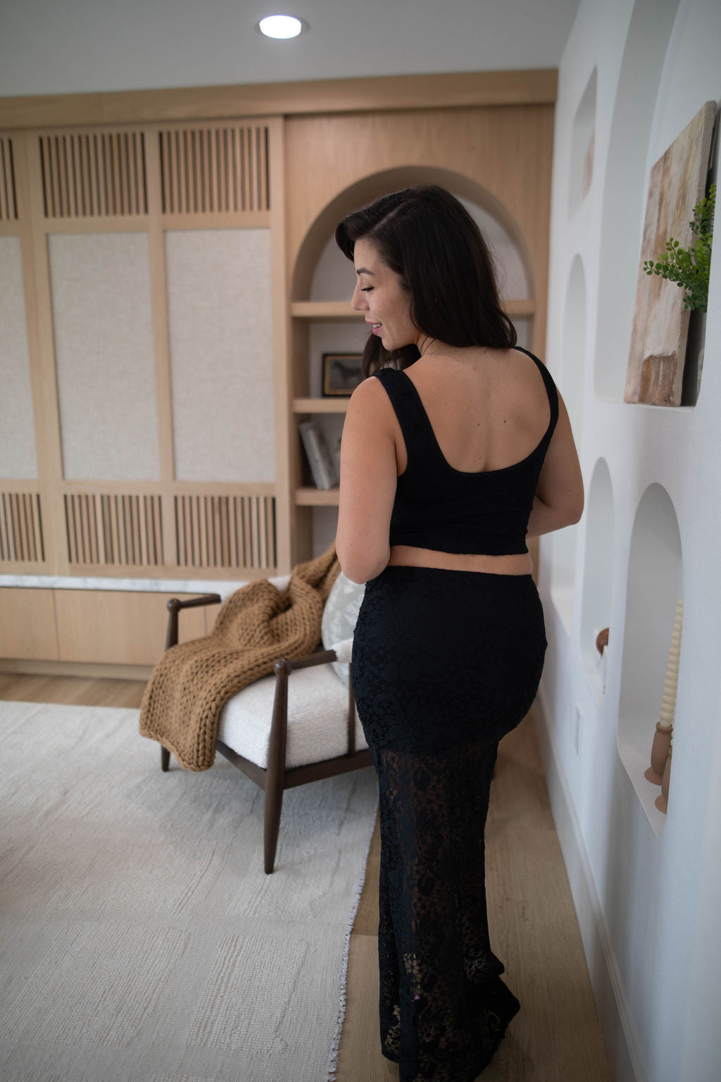 Midnight Sheer Lace Maxi Skirt (Black)