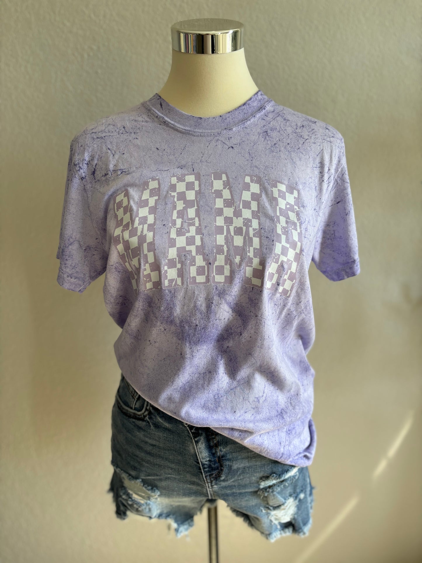 Comfort Colors Mama Distressed Checkered Tee