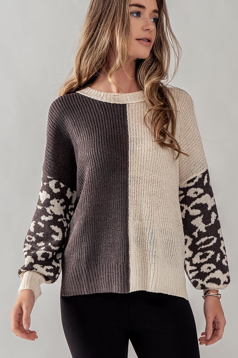 Leopard Colorblock Knit Sweater (More Colors)