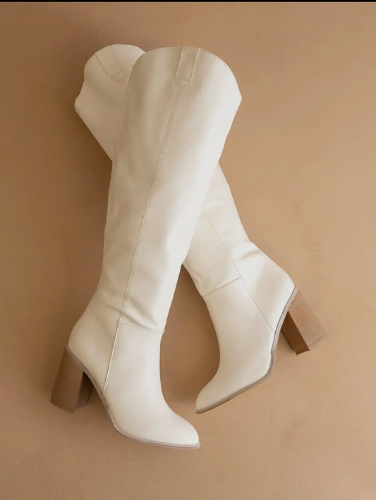 Stephanie White Knee High Boots