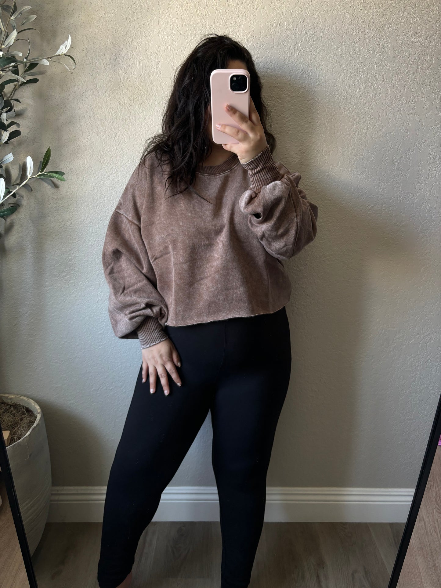 Carina Cropped Crewneck- Brown