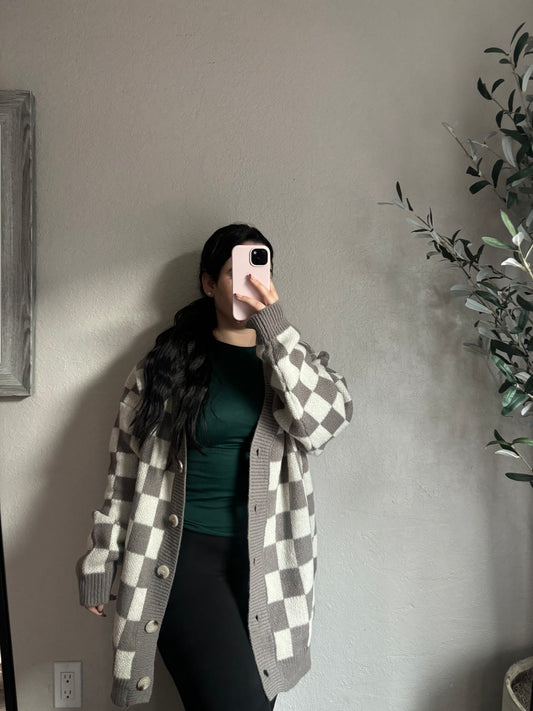 Carolyn Checkered Cardigan (Mocha/Brown Combo)