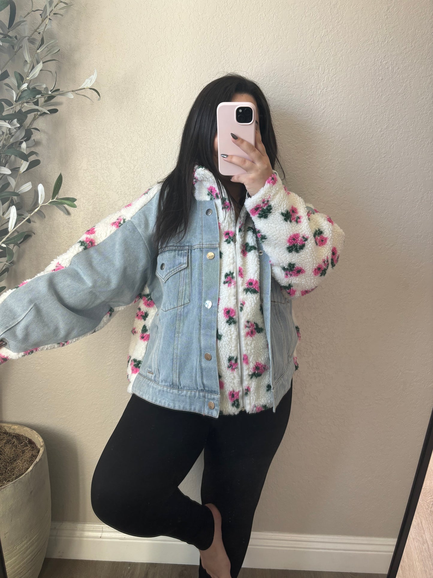 Floral Sherpa/Denim Jacket