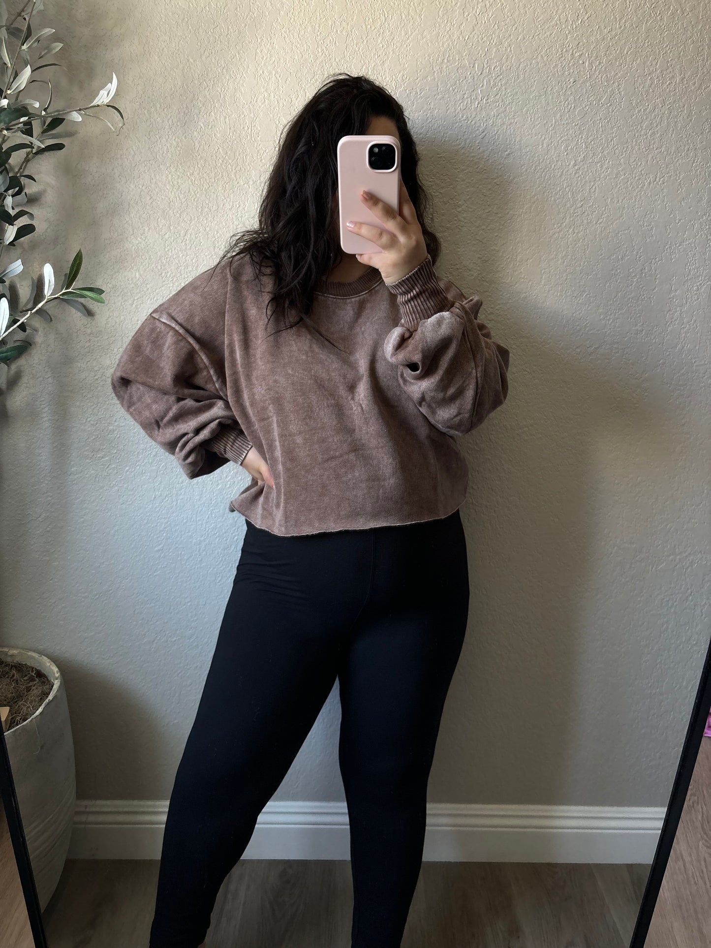 Carina Cropped Crewneck- Brown