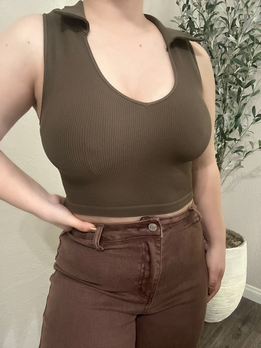 Emily Collared Tank (Oak Moss)