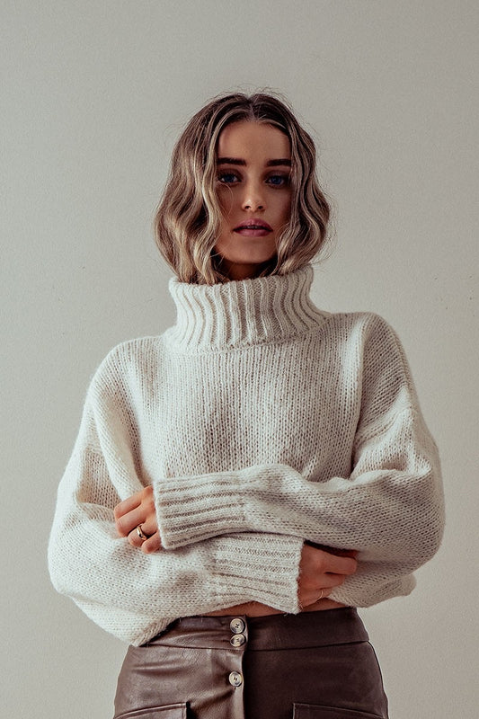 Nicole Ivory Turtleneck Crop Sweater