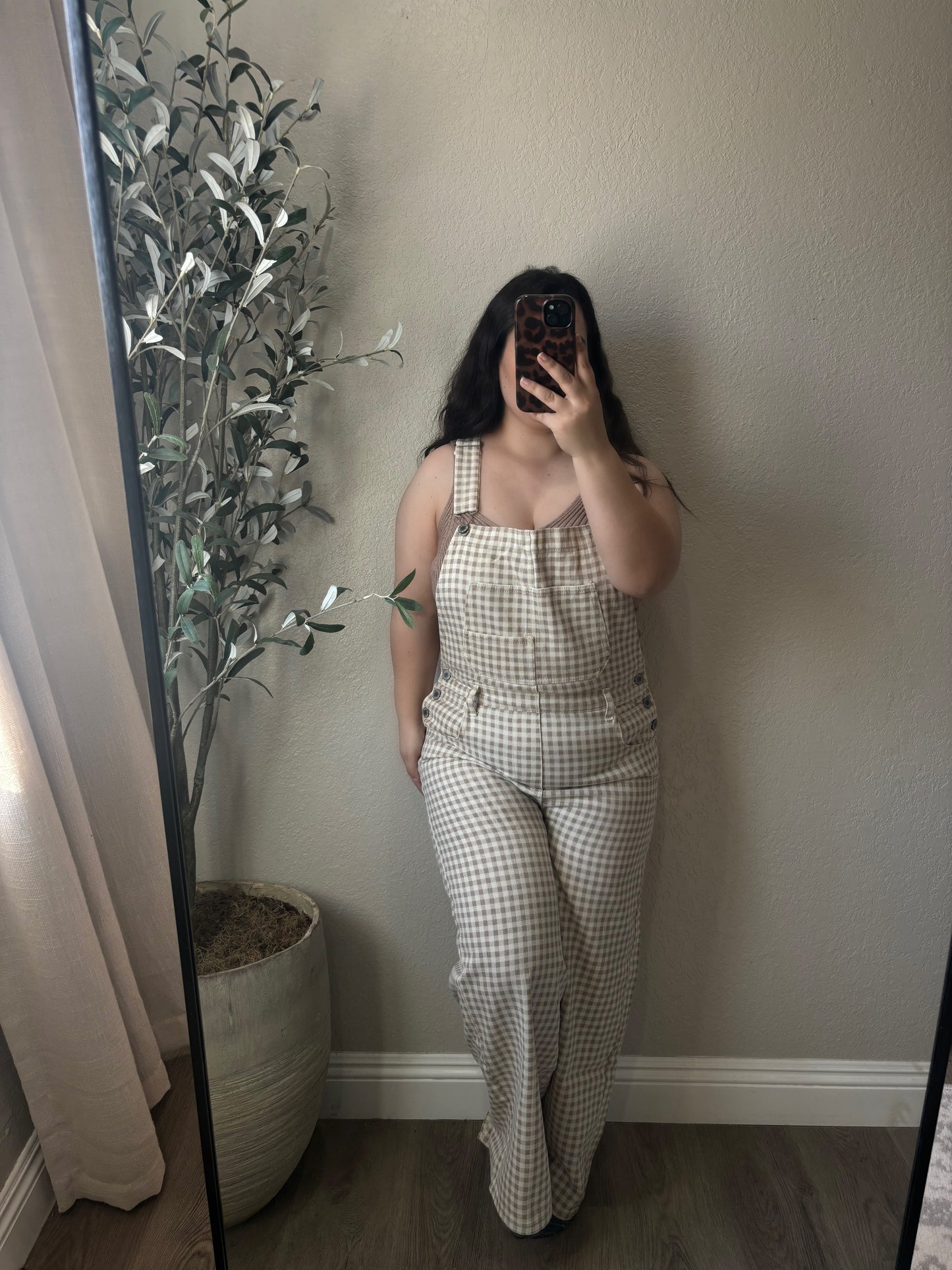 Sweet Harvest Overalls- Gingham Cream/Taupe