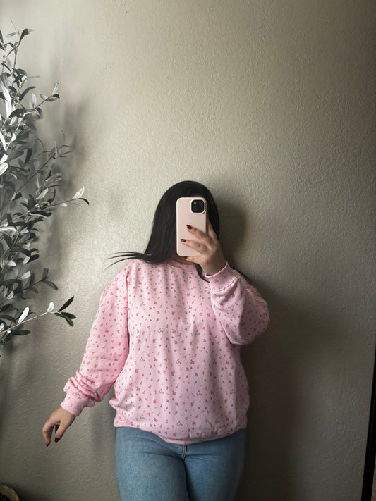 Ditsy Floral Printed Oversized Crewneck- Pink