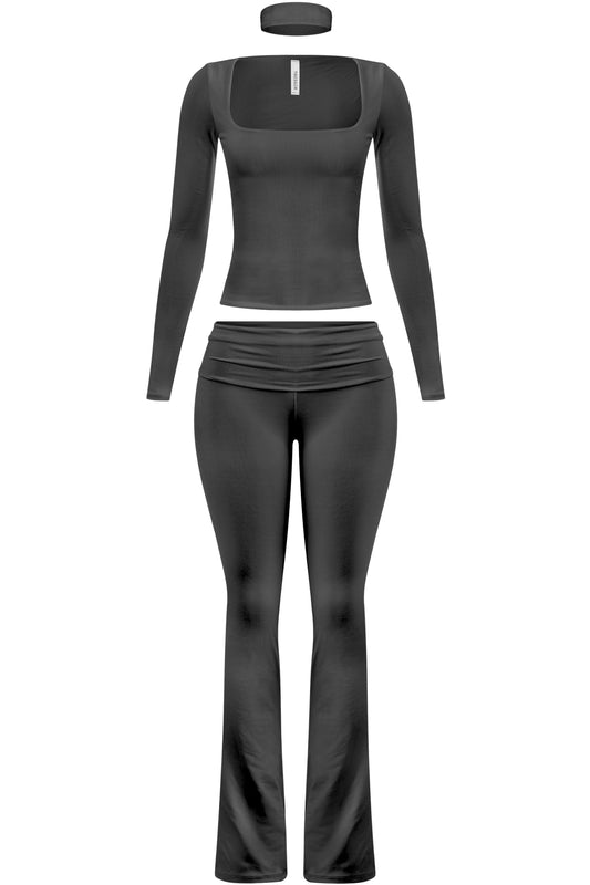 Bailey Long Sleeve, Flare Pants, & Headband Set (Black)