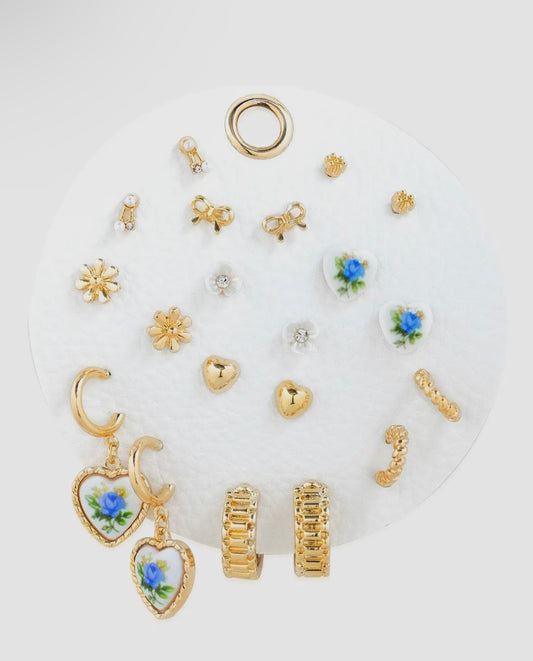 Golden Garden Earring Set- Blue
