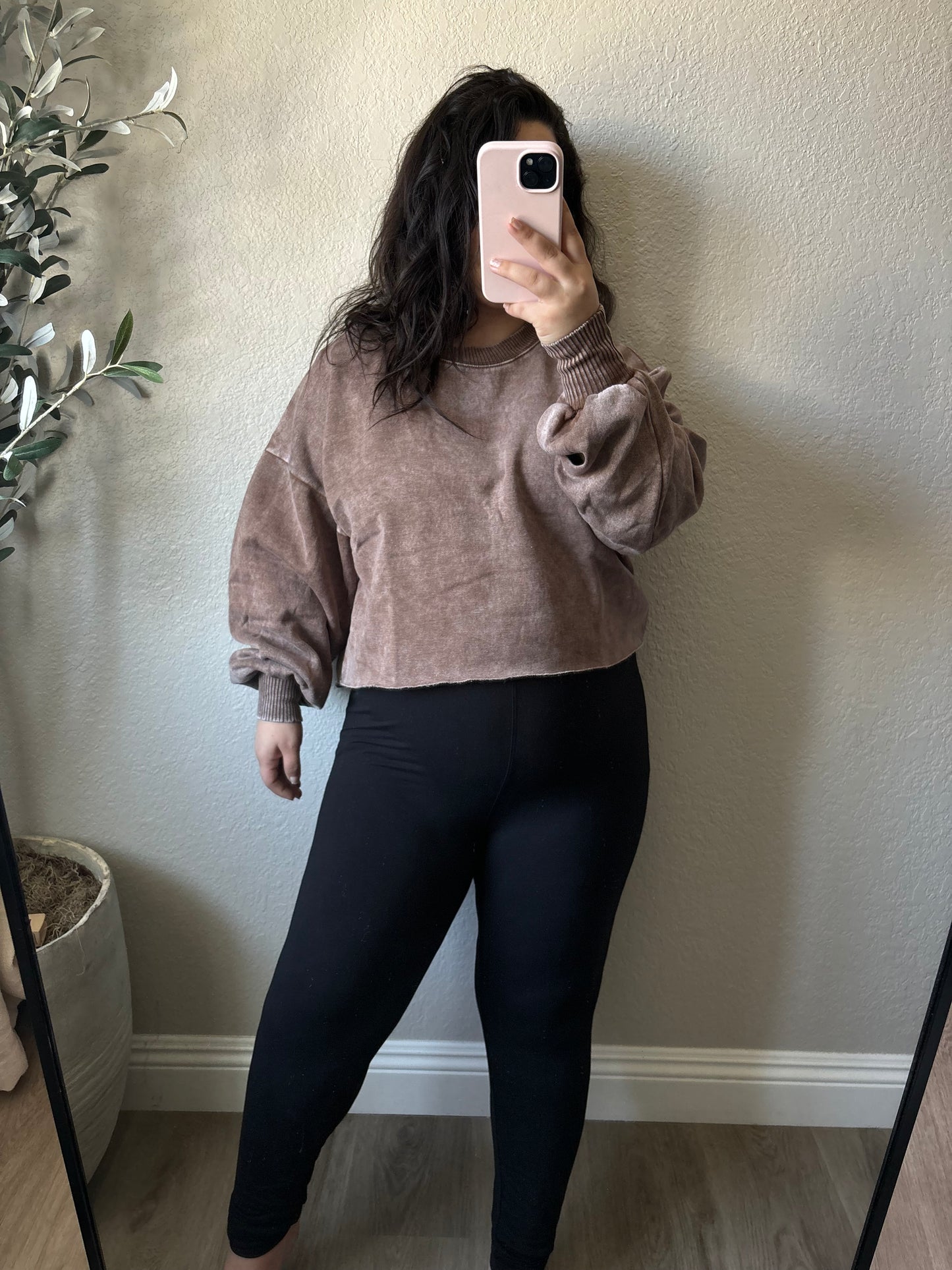 Carina Cropped Crewneck- Brown