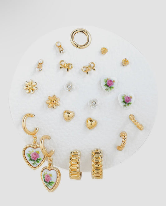 Golden Garden Earring Set- Pink