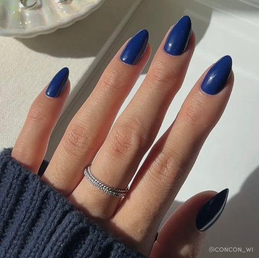 Midnight Blue Press On Nails- Short Almond