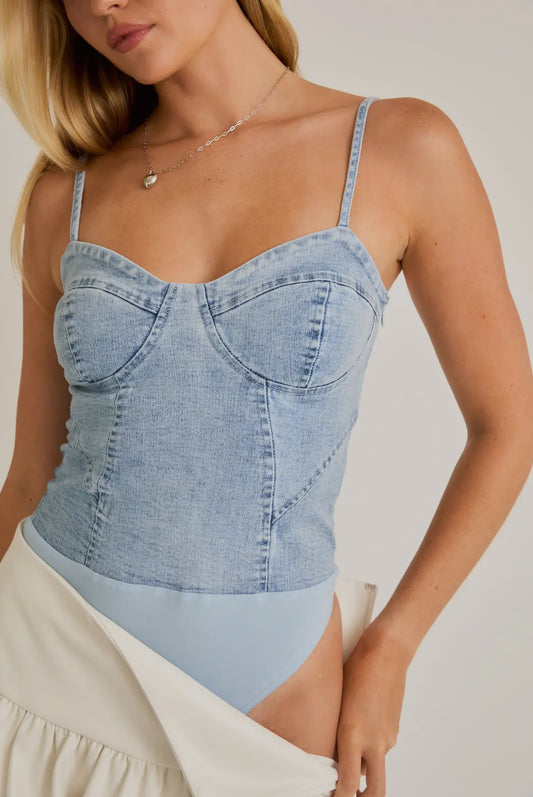 Gals Denim Bustier Bodysuit