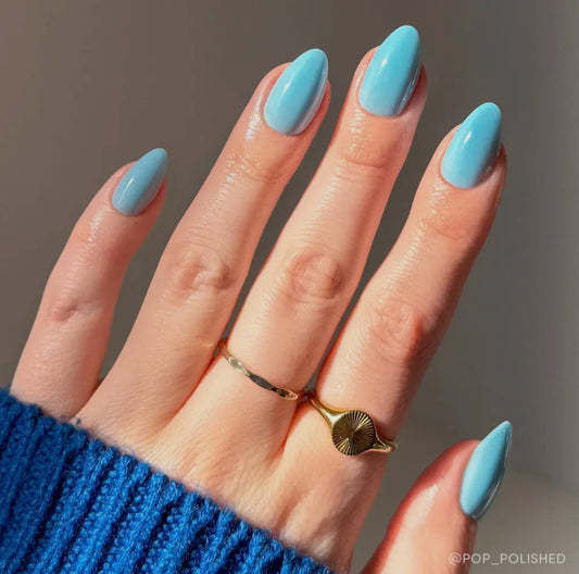 Soft Blue Press On Nails- Short Almond