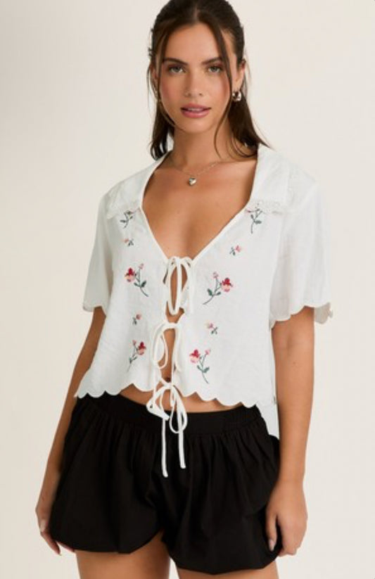 Floral Whimsy Tie-Front Blouse