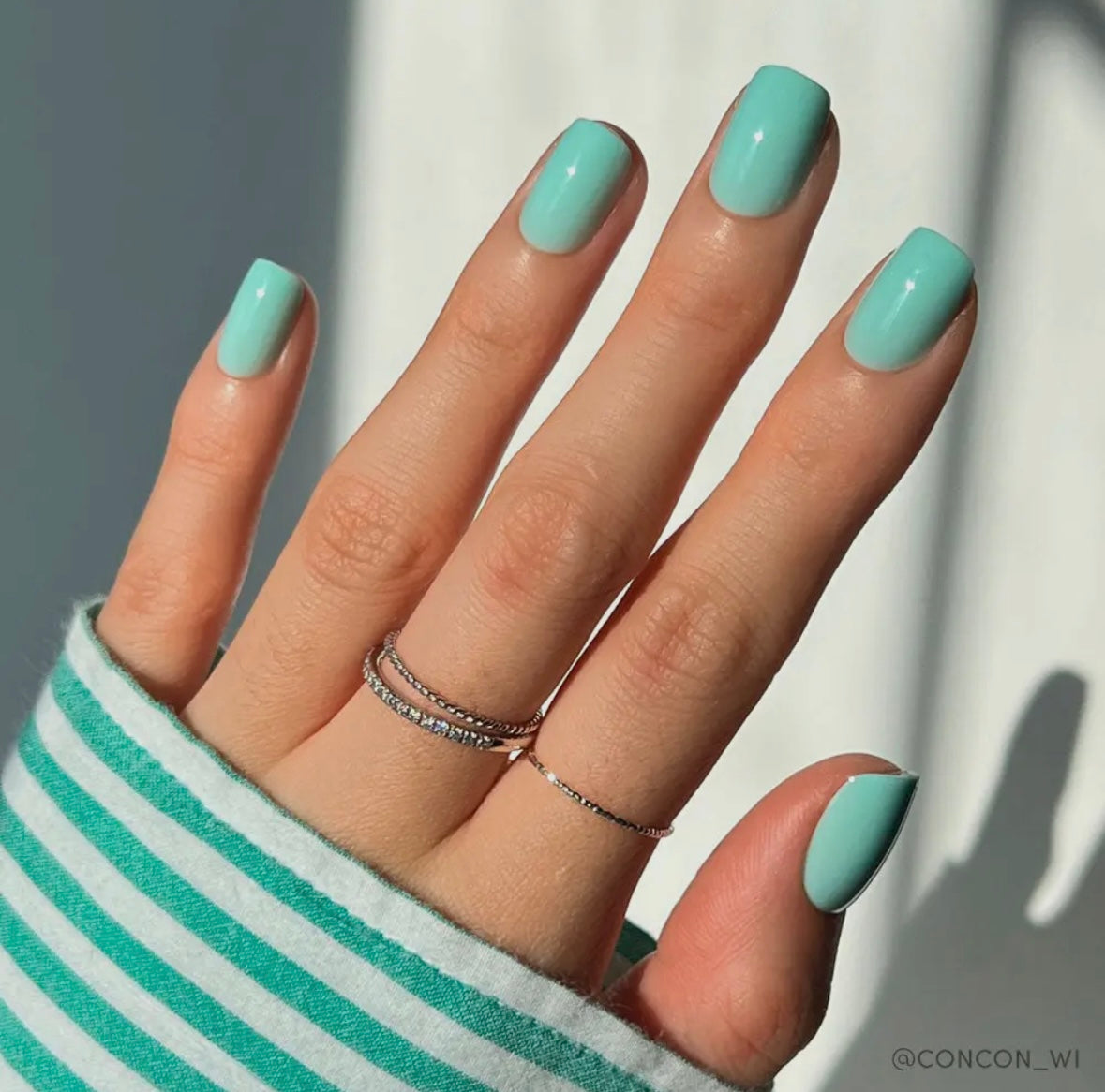 Soft Teal Press On Nails- Short Squoval