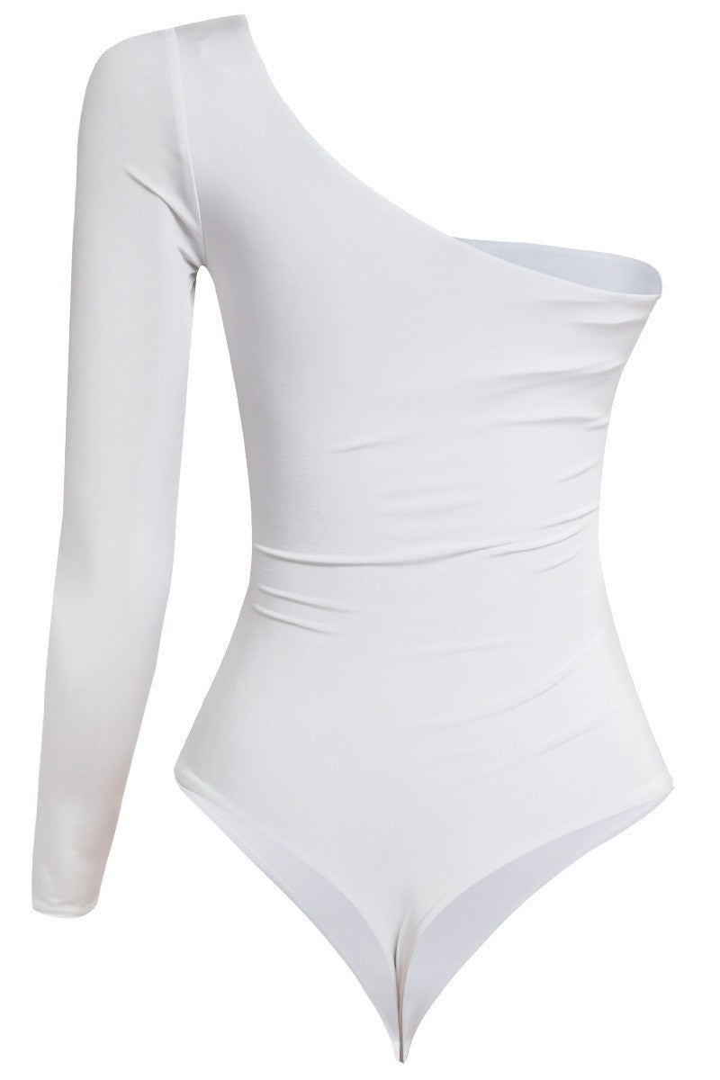 Kim One Shoulder Bodysuit (White)