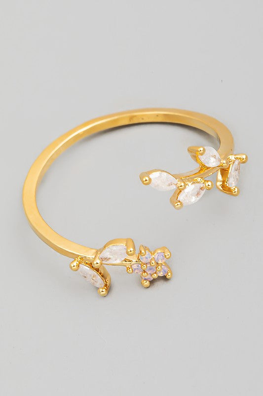 Oval Cubic Zirconia Fern Open Band Ring