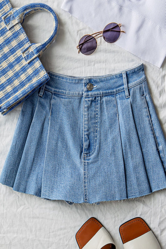 Pleated Denim Skort