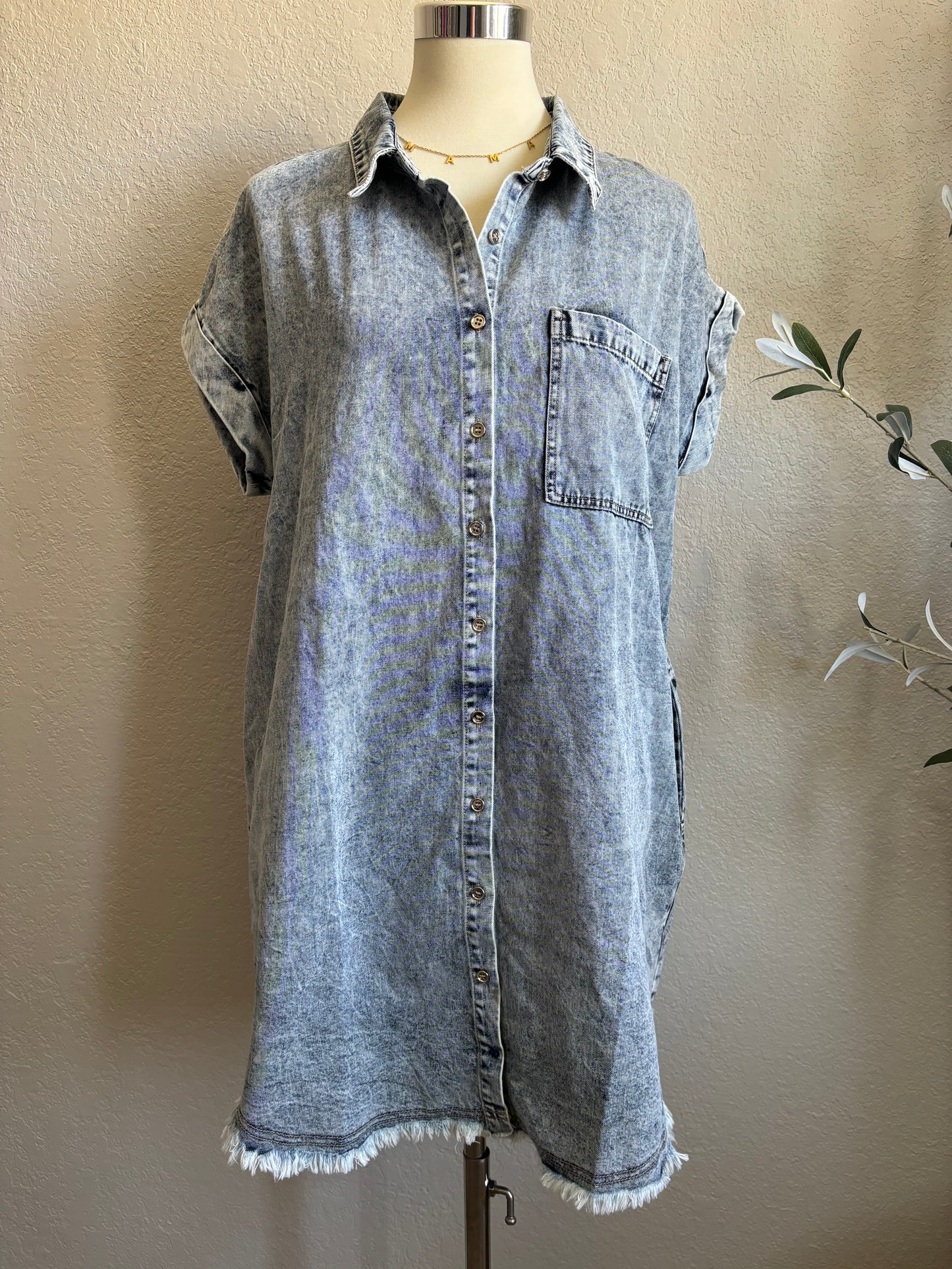 Lt Wash Denim Shirt Dress