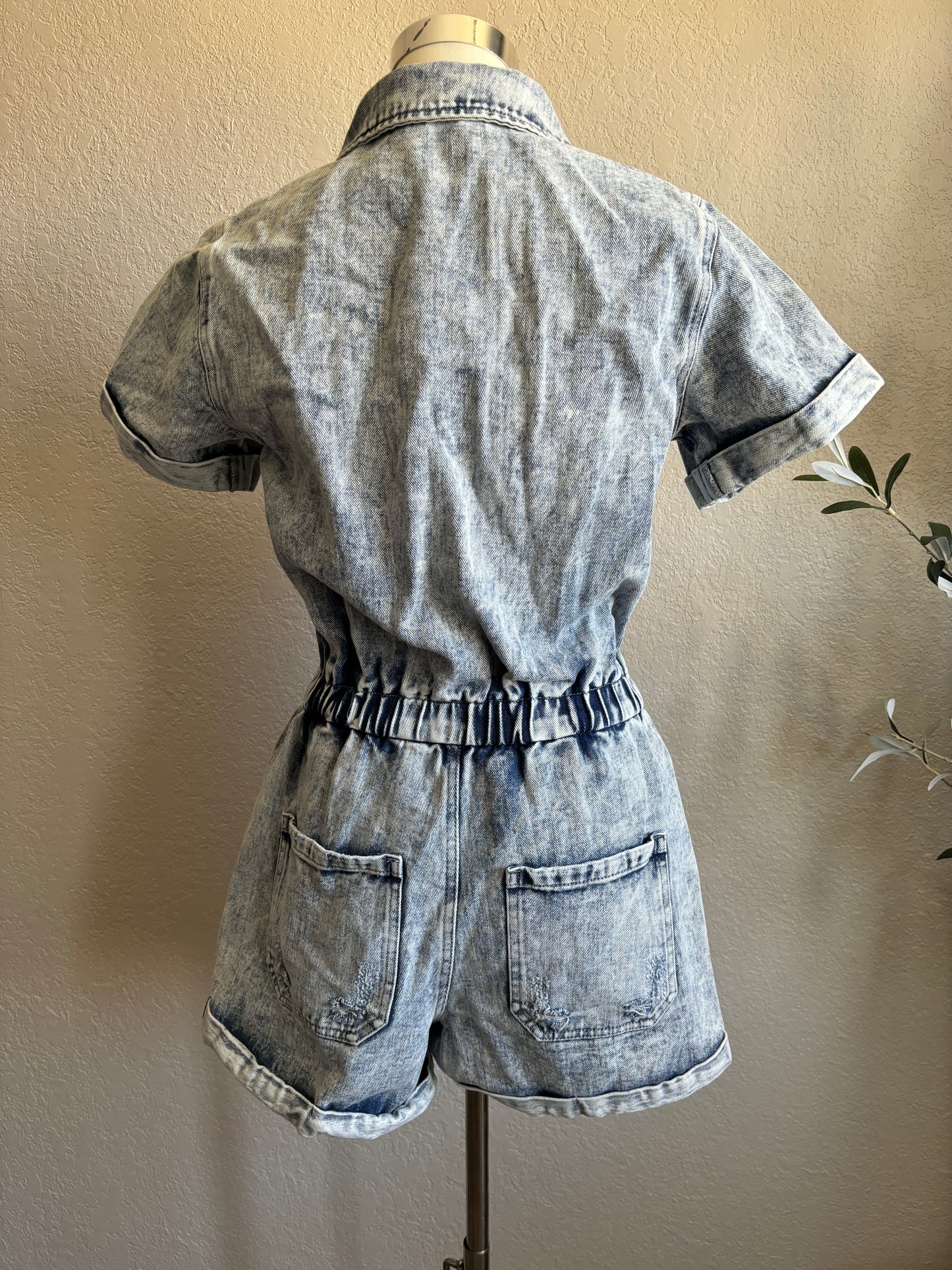 Washed Denim Short Sleeve Romper