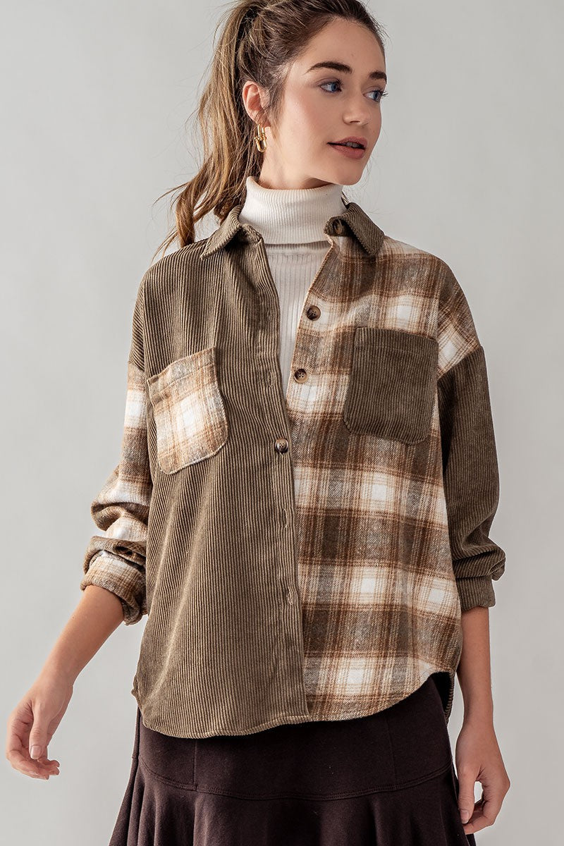 Dorothy Colorblock Corduroy Plaid Mix Shacket