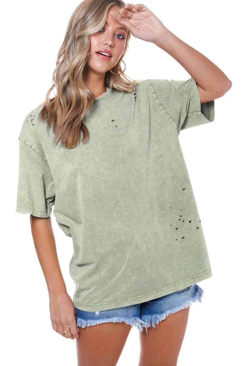 Acid Washed Distressed Boyfriend Tee (More Colors)