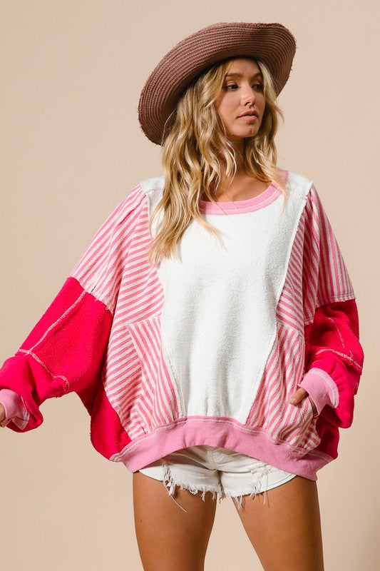 Peppermint Color Block Pullover - Ivory/Pink/Fuchsia