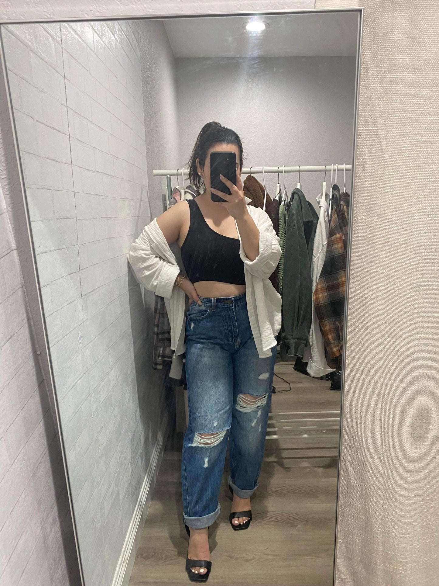 Emma Distressed Mom Jeans (Dark Denim)