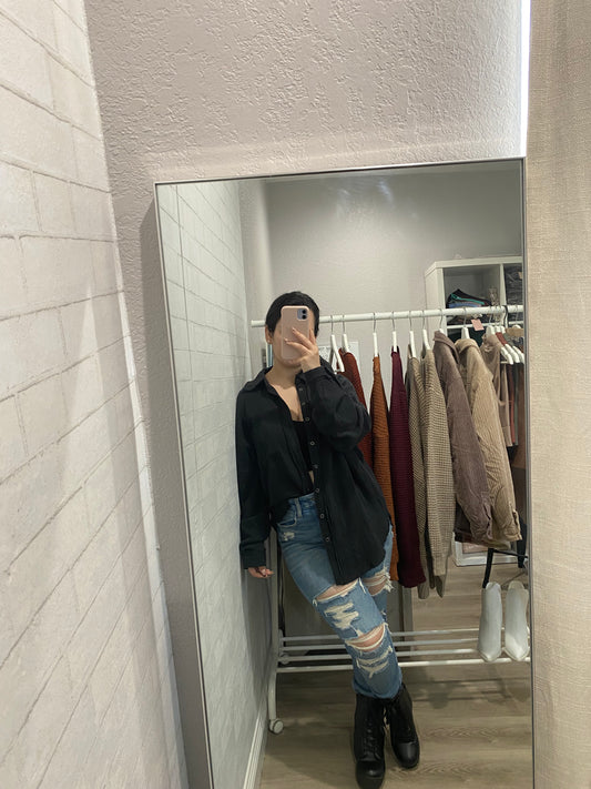 Distressed Black Jade Button Up