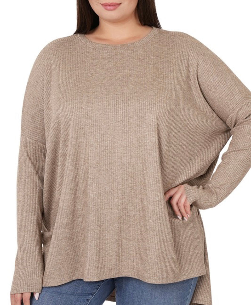 Andrea Extra Curvy Ribbed Sweater(Mocha)