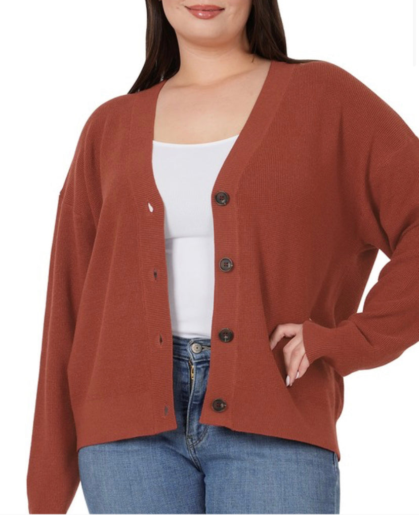 Tera Extra Curvy Cardigan (Dark Rust)